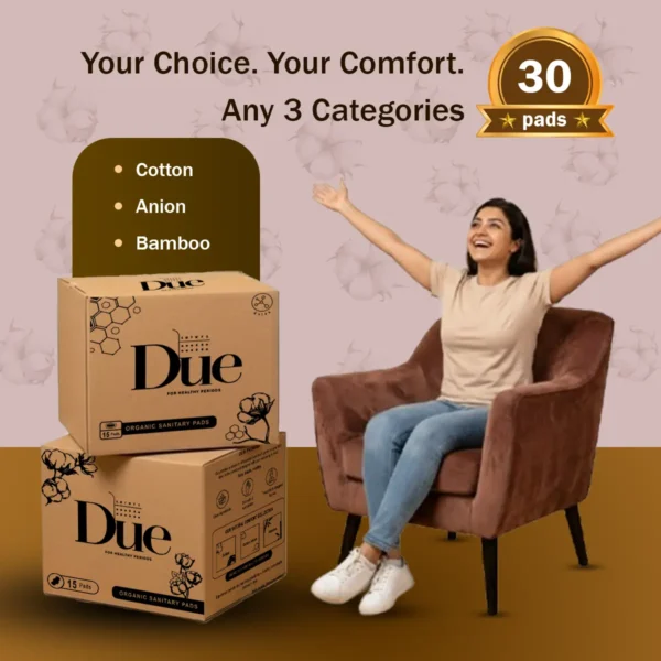 Due Custom Pack of 30 Sanitary Pads L,XL,XXL | Cotton, Bamboo & Anion