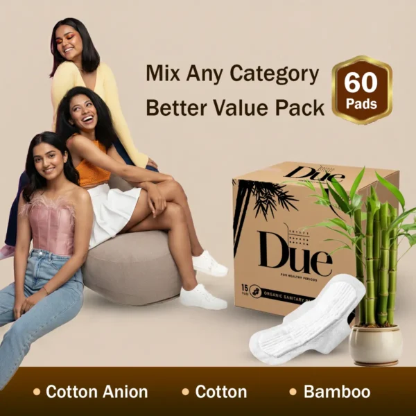 Due Custom Pack of 60 Sanitary Pads  L,XL,XXL | Cotton, Bamboo & Anion