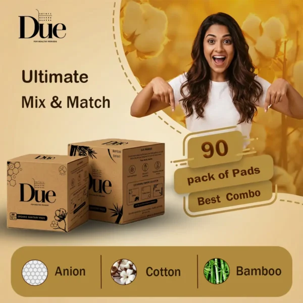 Due Custom Pack of 90 Sanitary Pads L,XL,XXL | Cotton, Bamboo & Anion